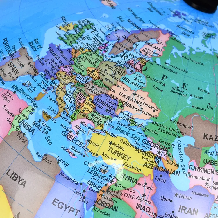20cm (8") Illuminated Political World Globe with Durable Plastic Base & Meridian detail view 4